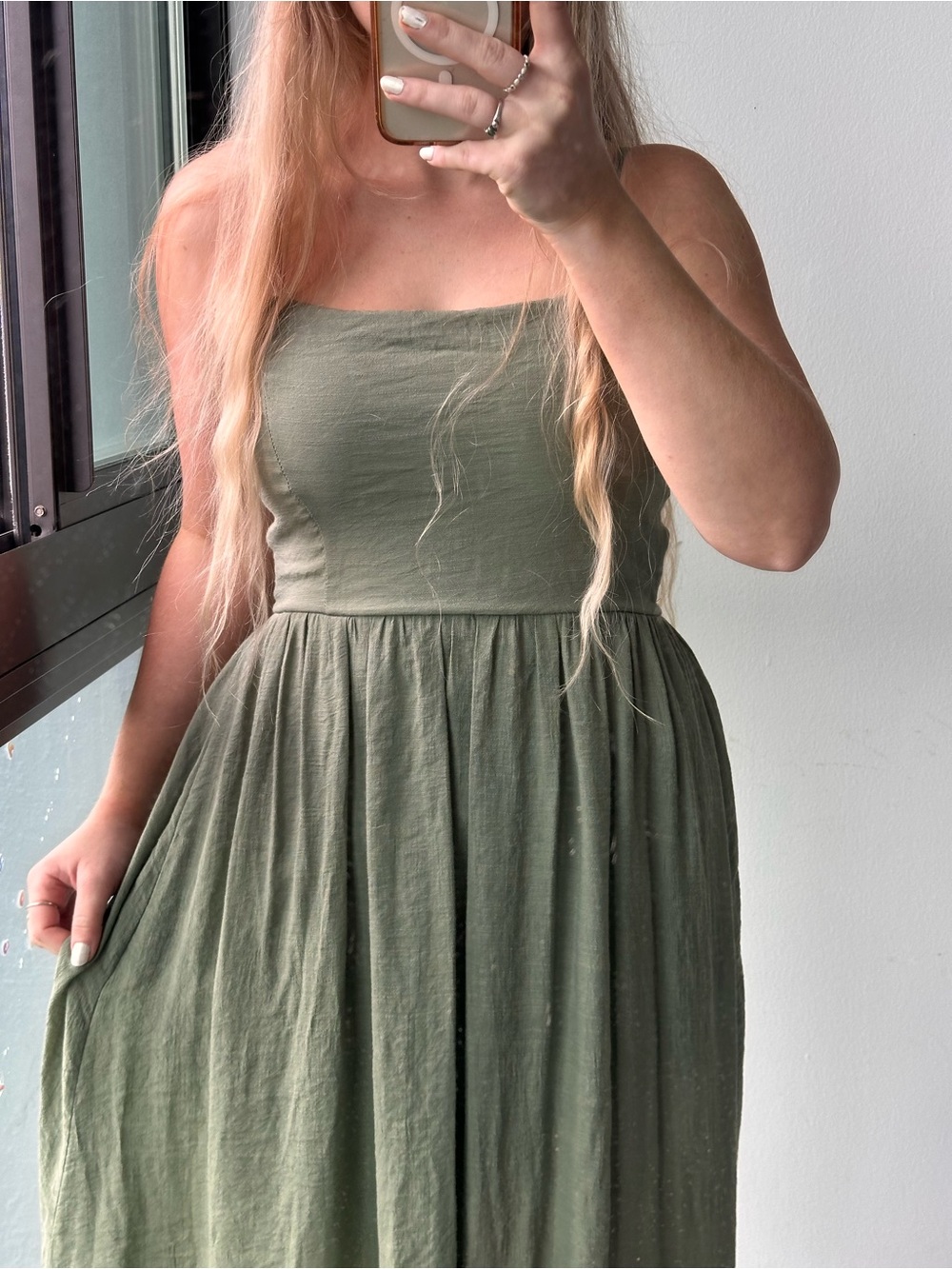 Women's Olive Green A-Line Dress - Picture 4 of 11